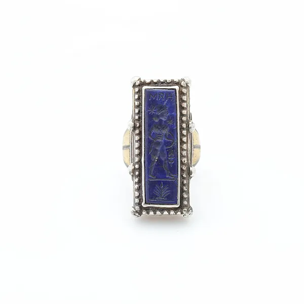 Inel Afghan piatra lapis.lazuli dreptunghiulara Argint