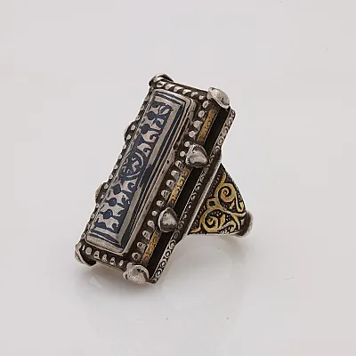 Inel Afghan dreptunghiular bombat picaturi Argint - 3