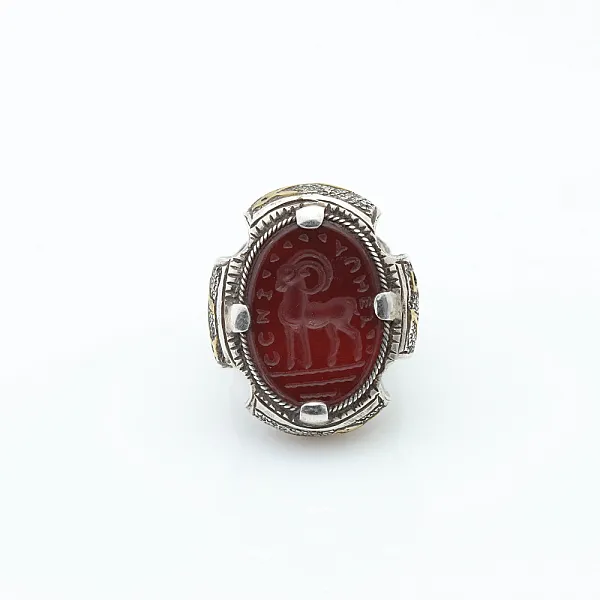 Inel Afghan carneol oval animale Argint
