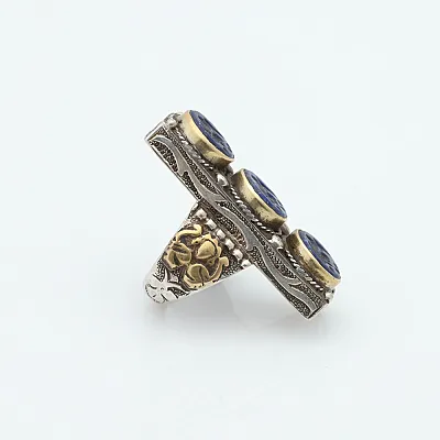 Inel Afghan trei cercuri lapis.lazuli Argint - 3