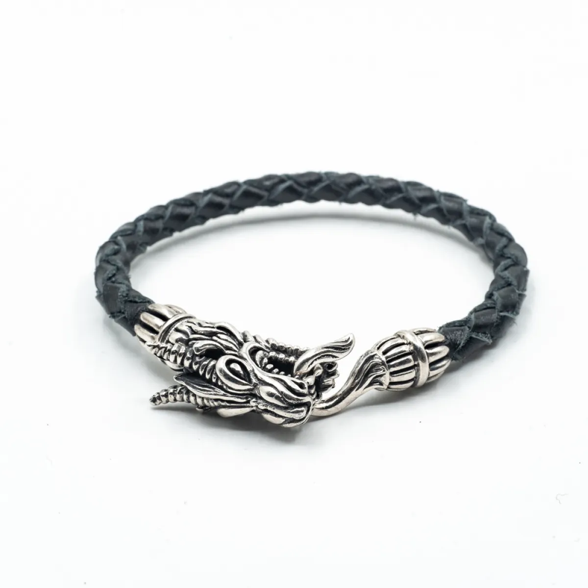 Bratara piele cap de dragon S Argint