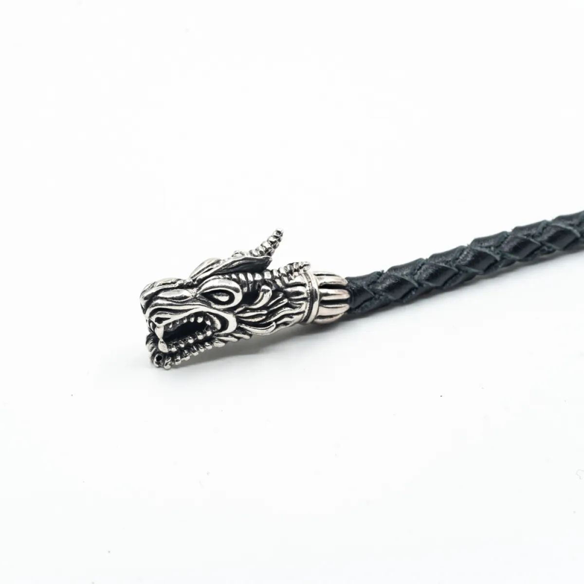 Bratara piele cap de dragon S Argint