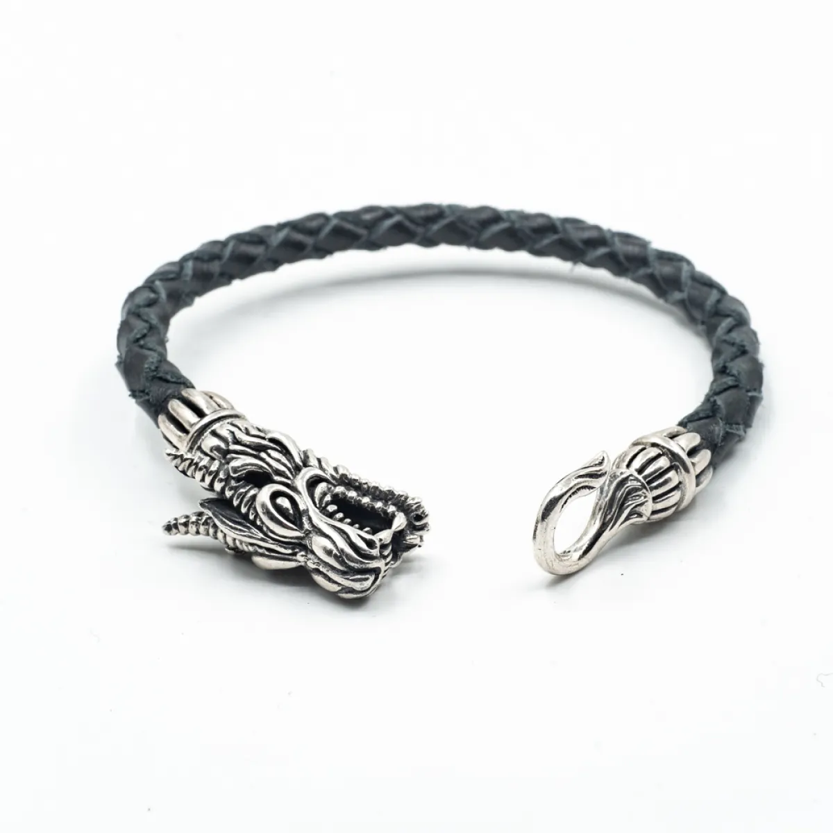 Bratara piele cap de dragon S Argint