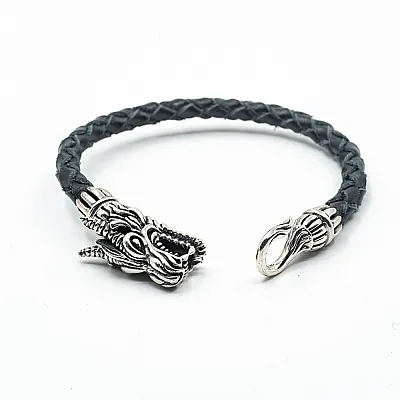 Bratara piele cap de dragon S Argint - 3
