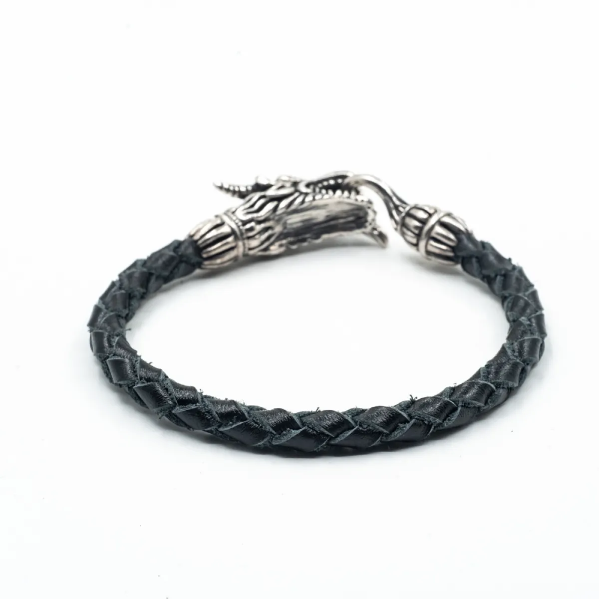 Bratara piele cap de dragon S Argint