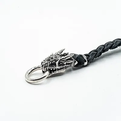 Bratara piele cap de dragon XL Argint - 3