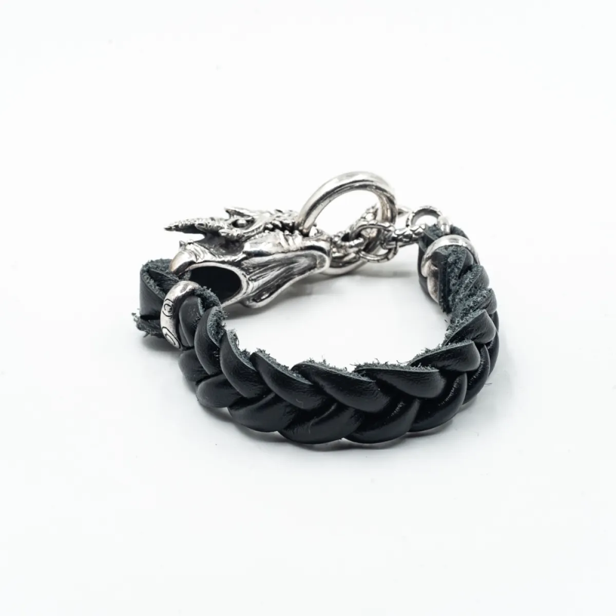 Bratara piele cap de dragon XL Argint