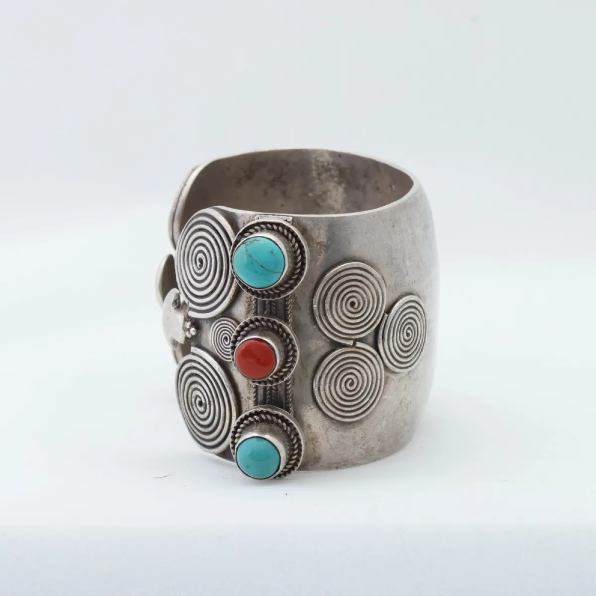 Bratara fixa spirale turcoaze corale Argint