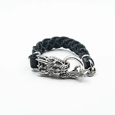Bratara piele cap de dragon XL Argint - 1