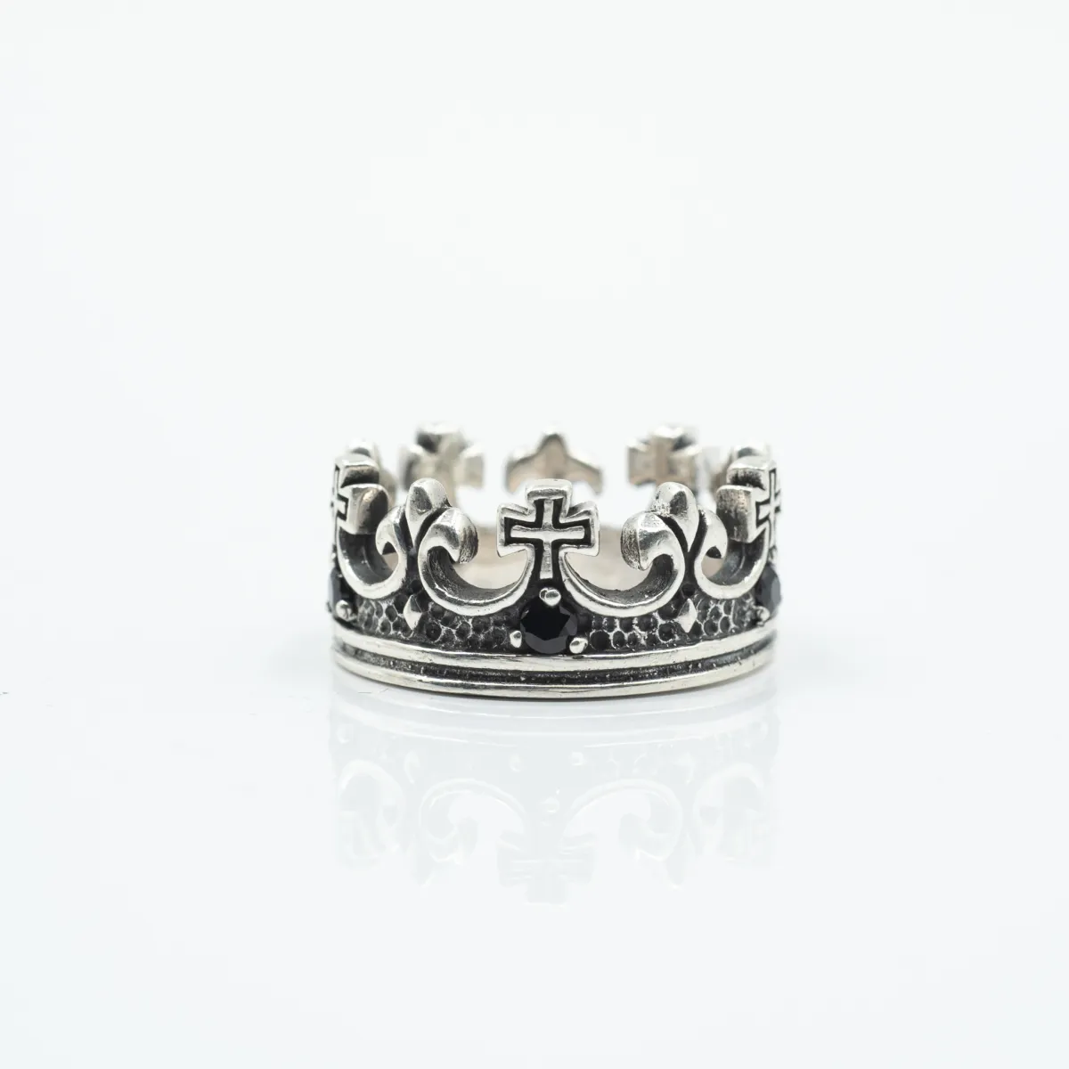 Inel coroana cubic zirconia negru Argint