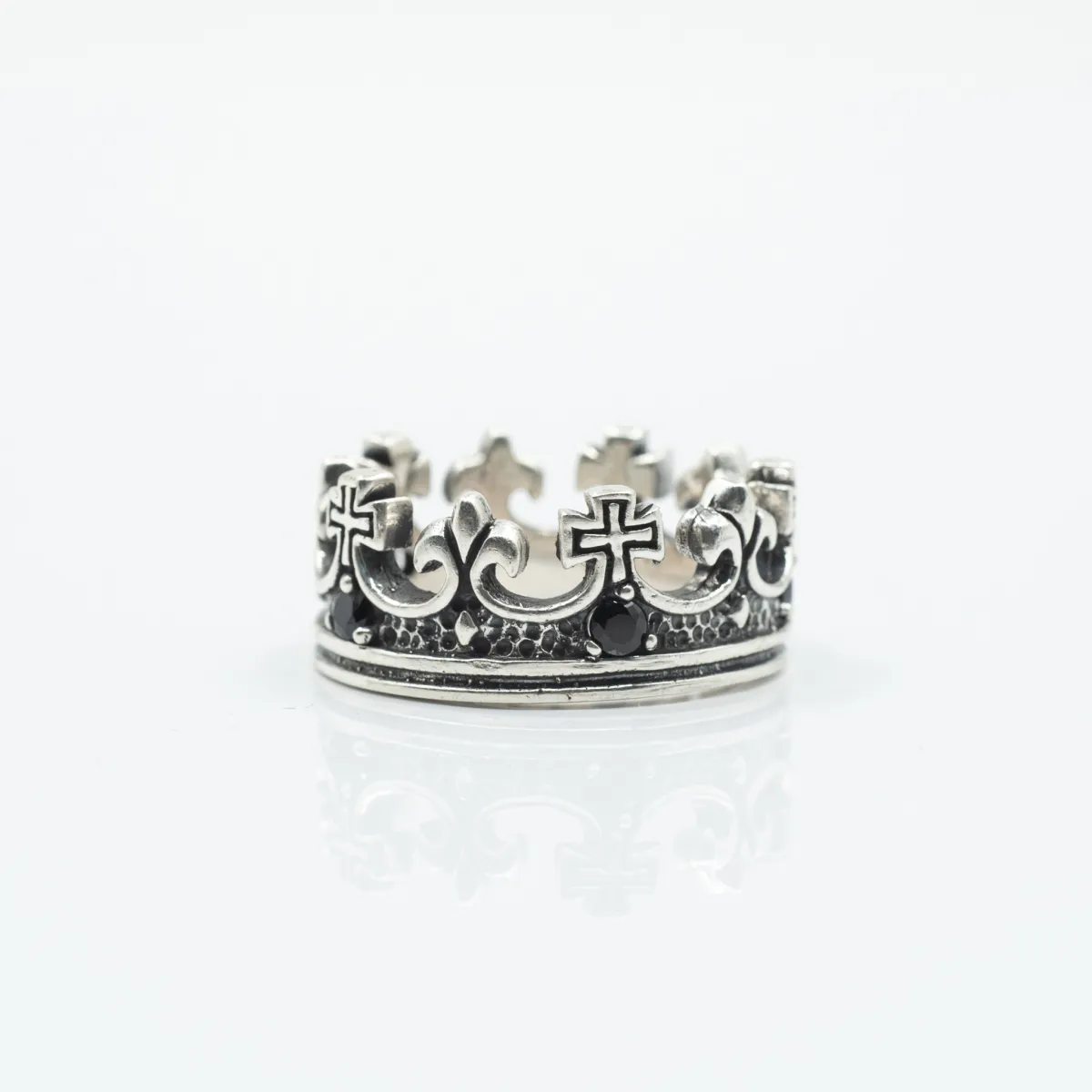Inel coroana cubic zirconia negru Argint
