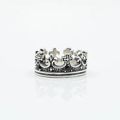 Inel coroana cubic zirconia negru Argint - 2