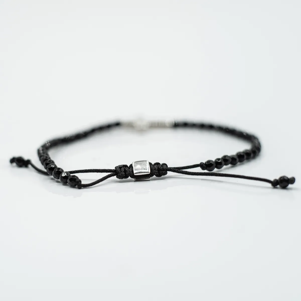 Bratara textila onix cruce simpla.L Argint