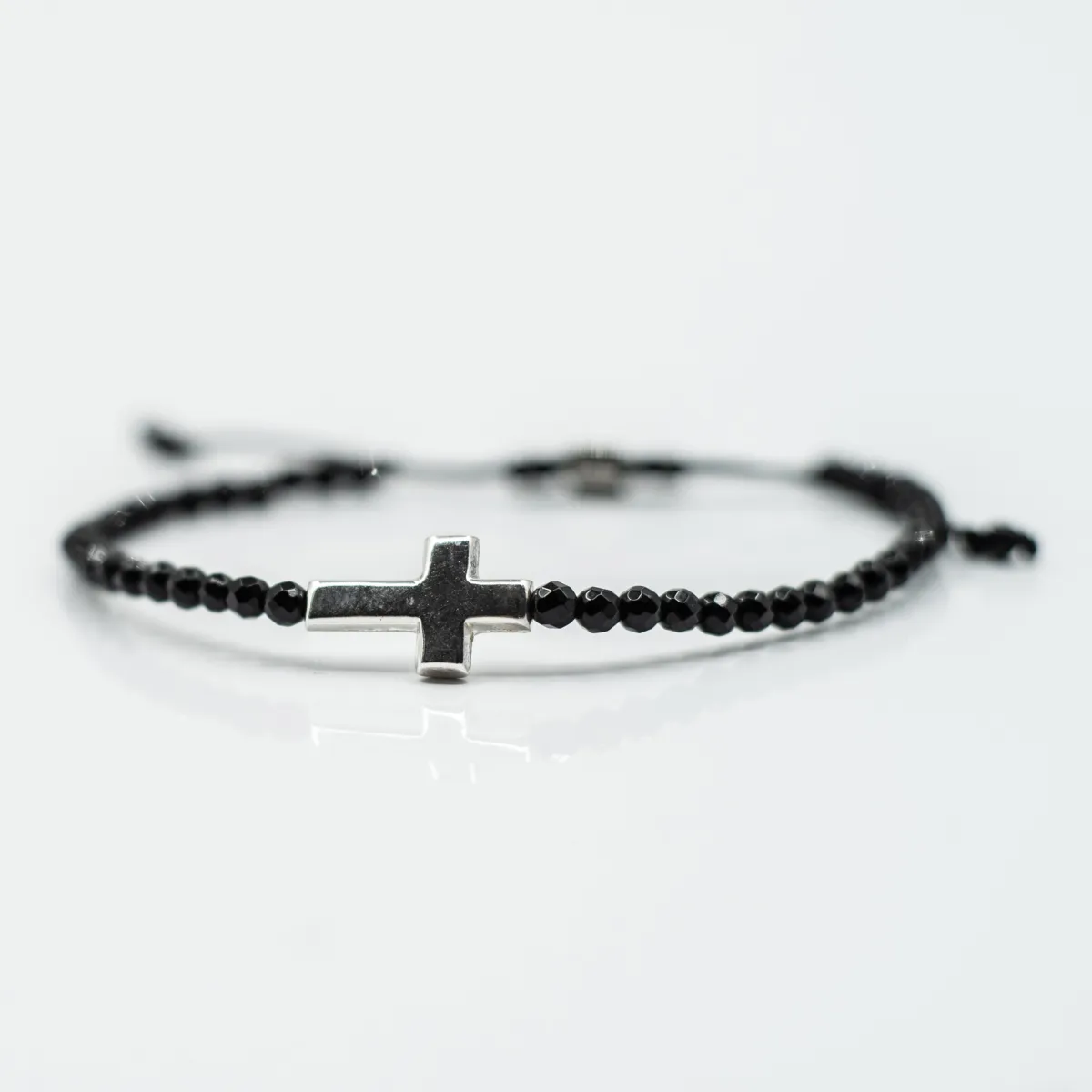 Bratara textila onix cruce simpla.L Argint
