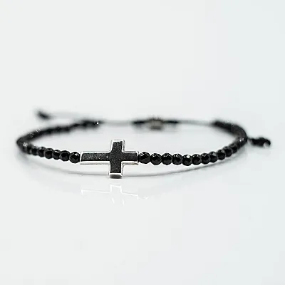 Bratara textila onix cruce simpla.L Argint - 1