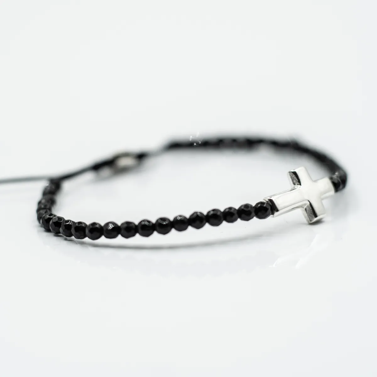 Bratara textila onix cruce simpla.L Argint