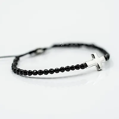 Bratara textila onix cruce simpla.L Argint - 2