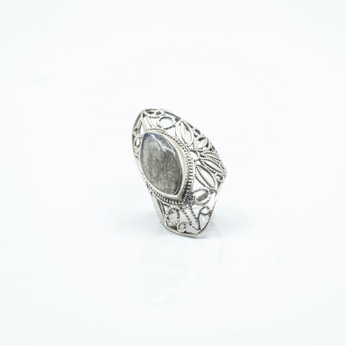 Inel lung broderie labradorite Argint