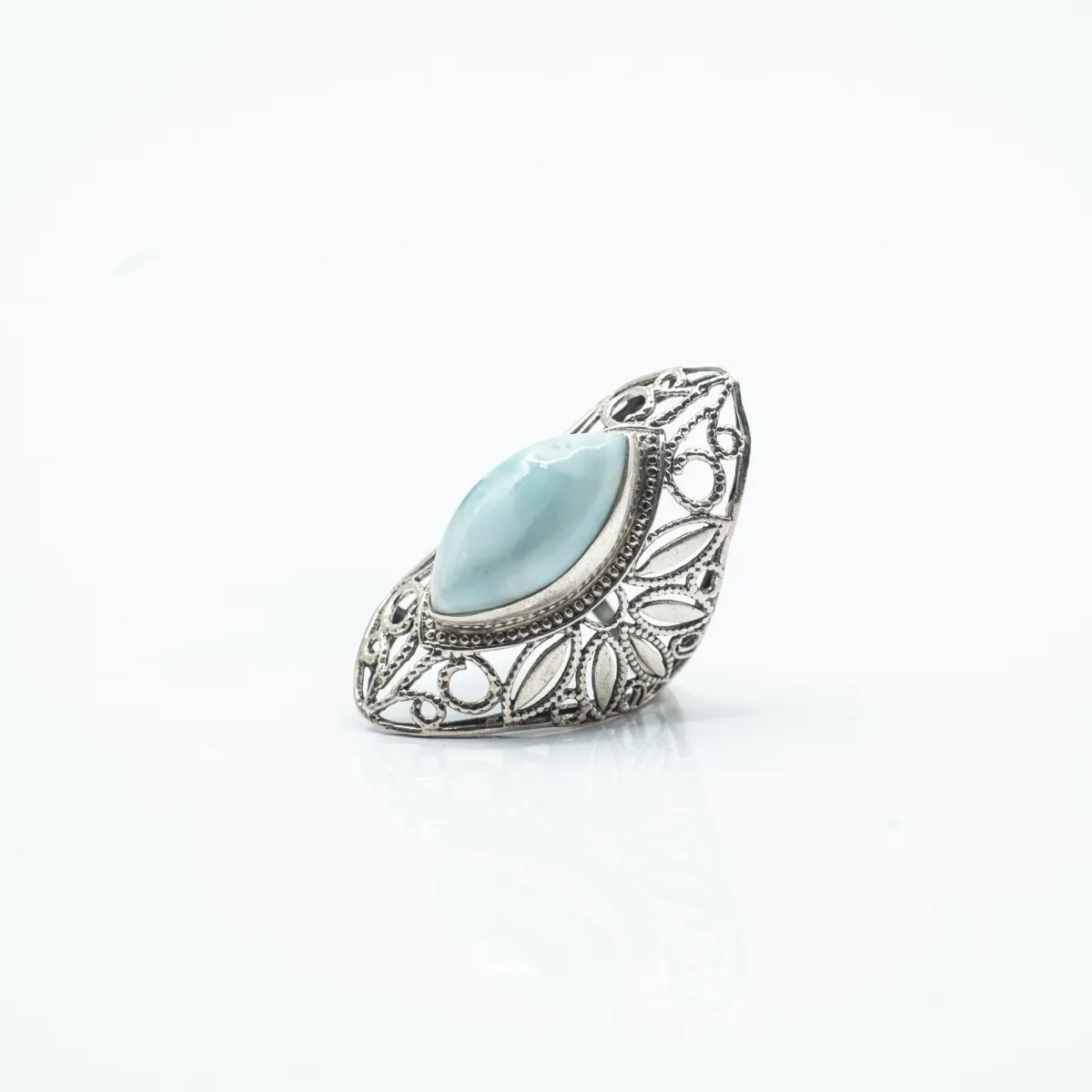 Inel lung broderie larimar Argint