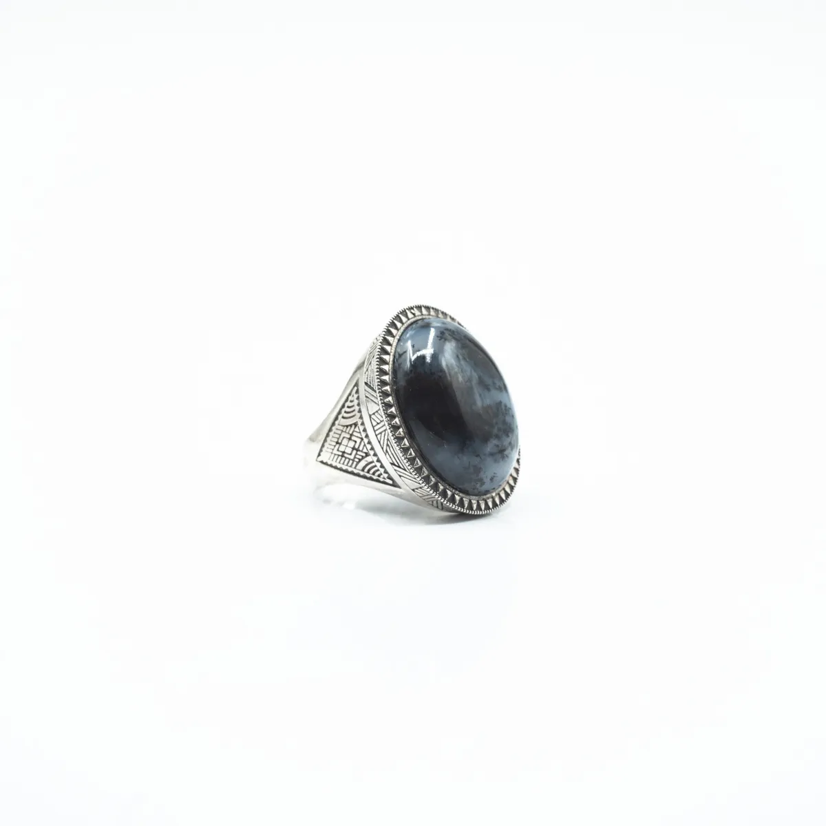 Inel oval model agat dendritic Argint