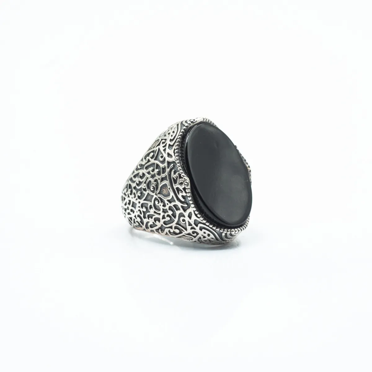 Inel oval broderie onix Argint