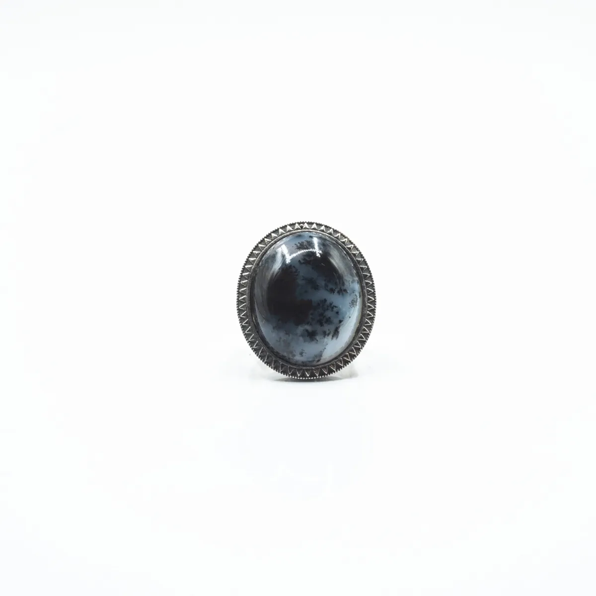 Inel oval model agat dendritic Argint