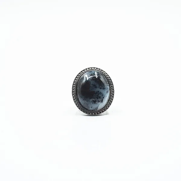 Inel oval model agat dendritic Argint