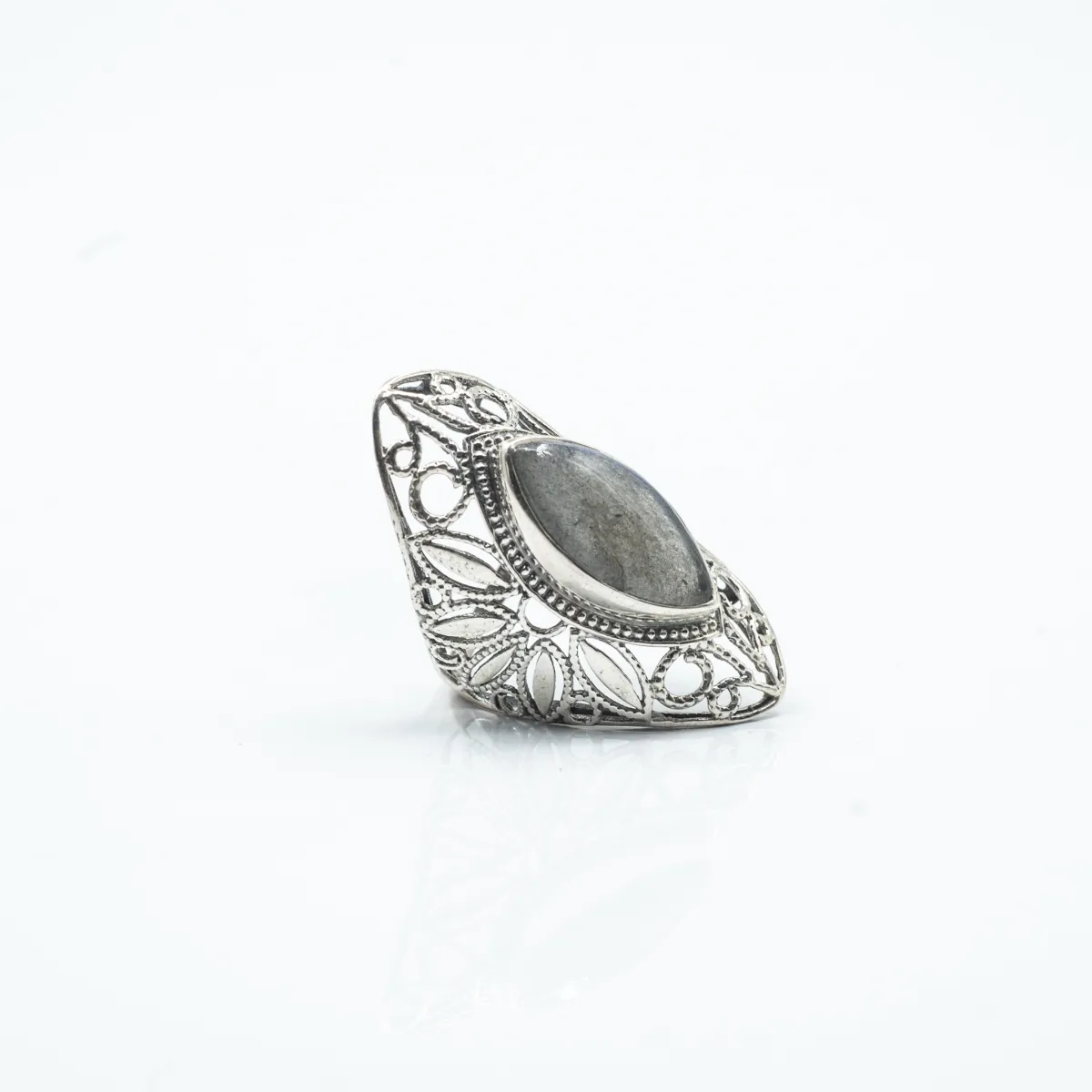 Inel lung broderie labradorite Argint
