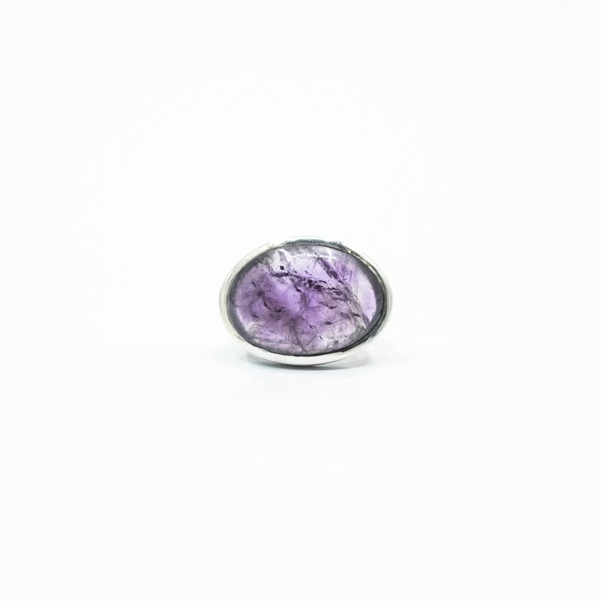 Inel oval piatra naturala ametist Argint