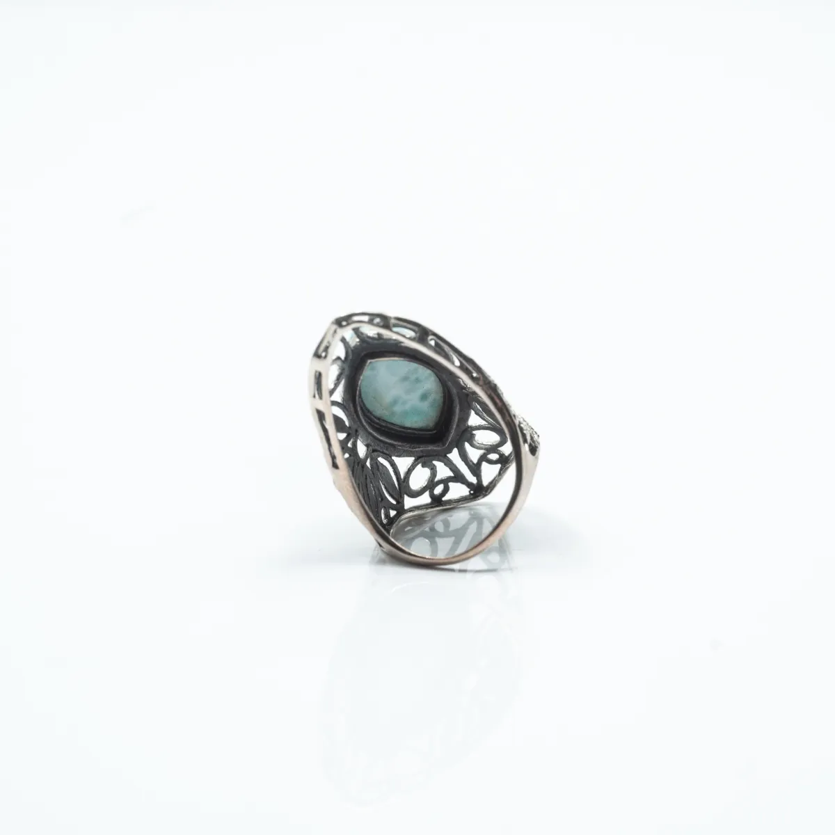 Inel lung broderie larimar Argint