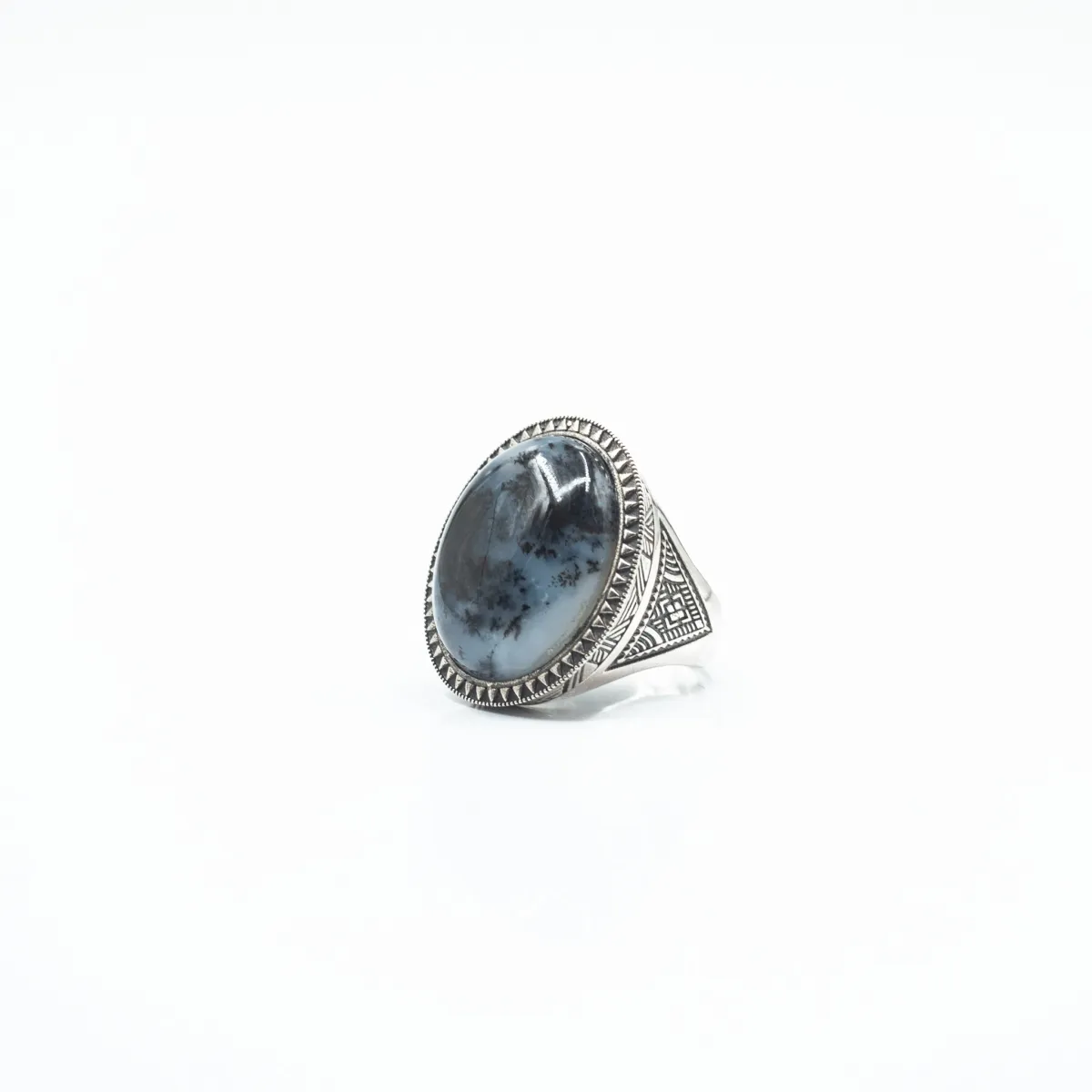 Inel oval model agat dendritic Argint
