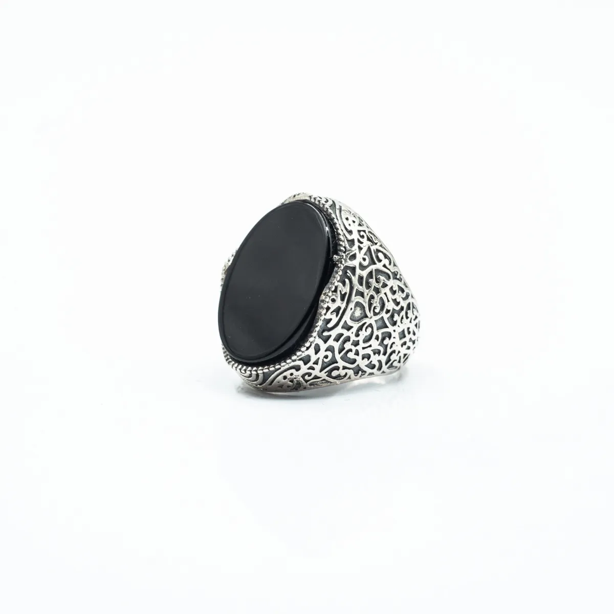 Inel oval broderie onix Argint