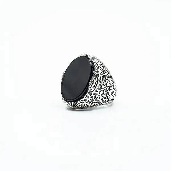 Inel oval broderie onix Argint