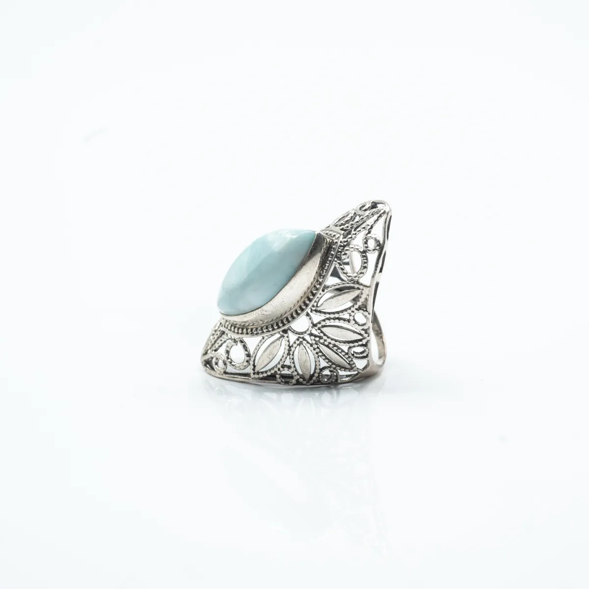 Inel lung broderie larimar Argint