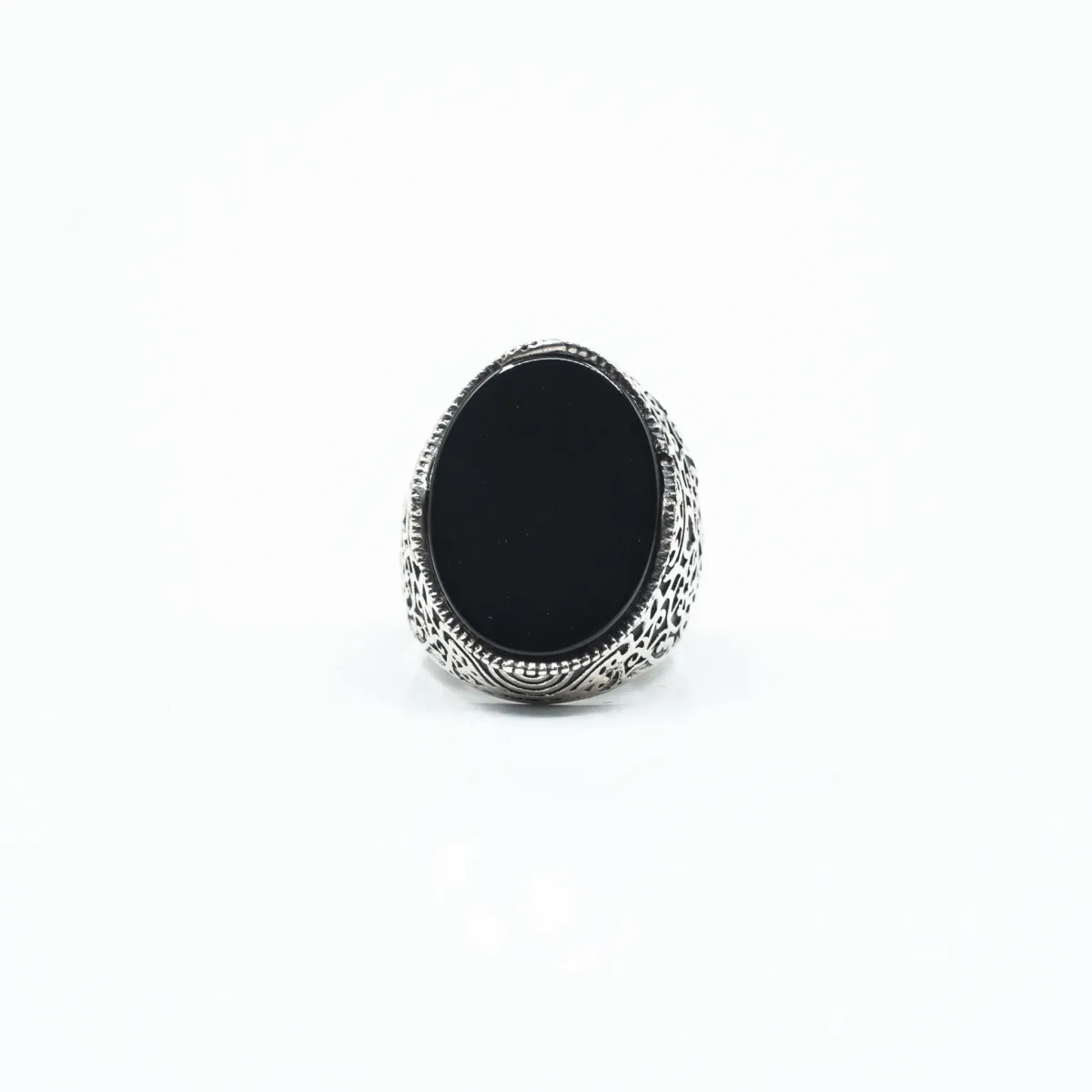 Inel oval broderie onix Argint