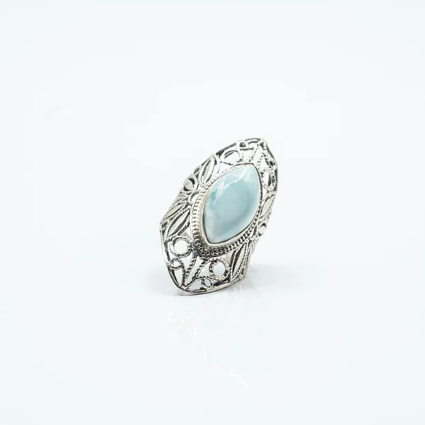 Inel lung broderie larimar Argint