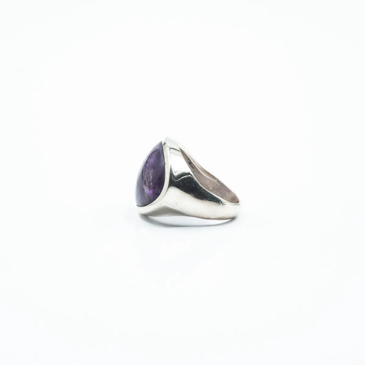 Inel oval piatra naturala ametist Argint
