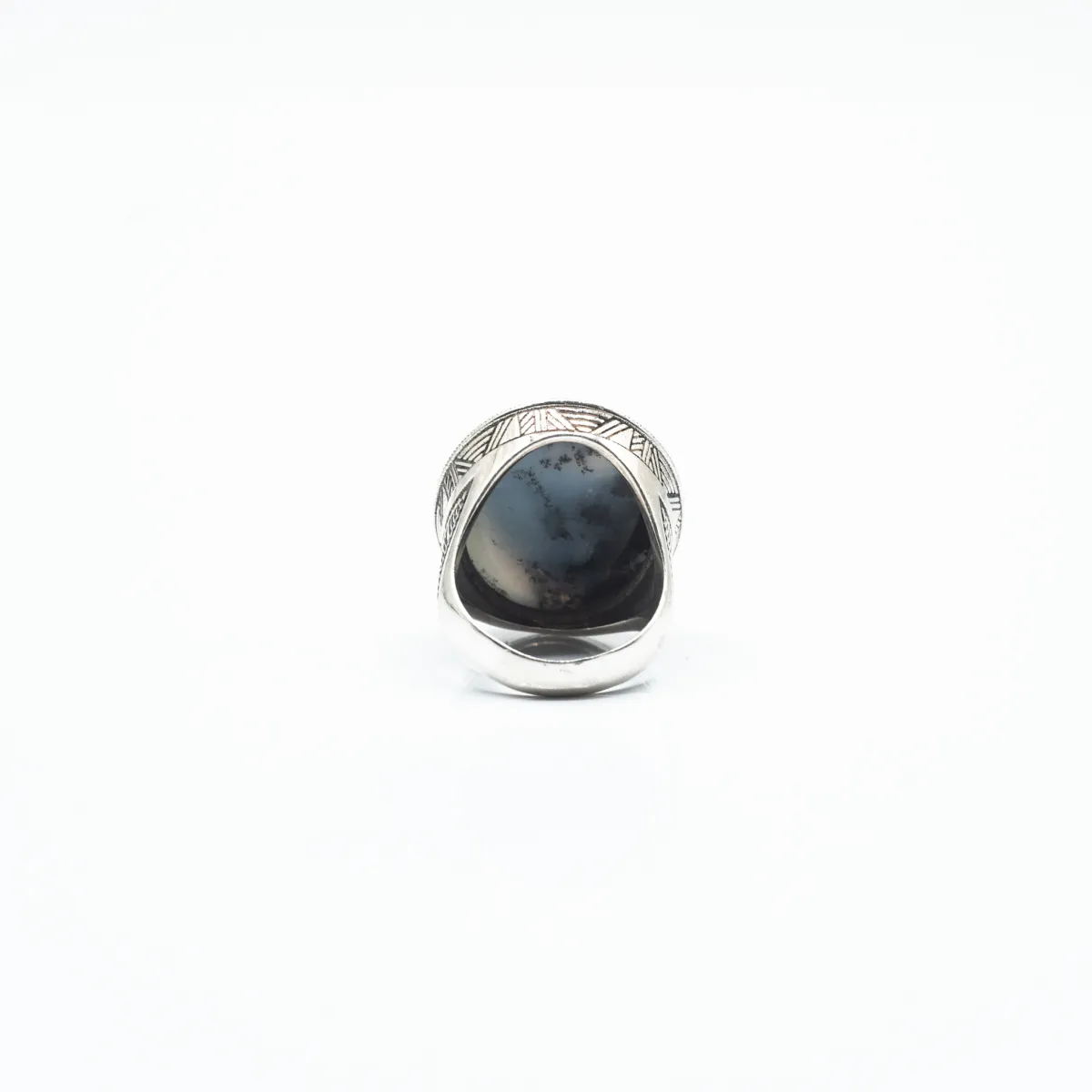 Inel oval model agat dendritic Argint