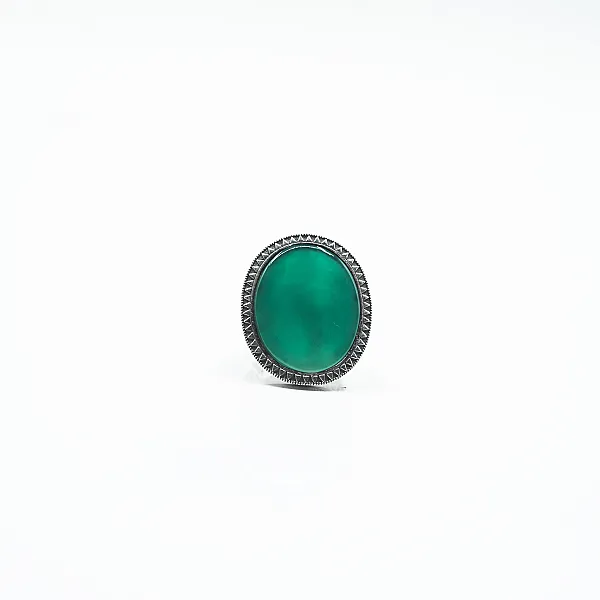 Inel oval model agat verde Argint