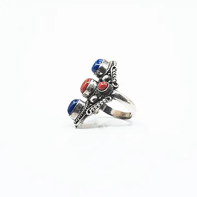 Inel lung ascutit buline coral-lapis Argint - 2
