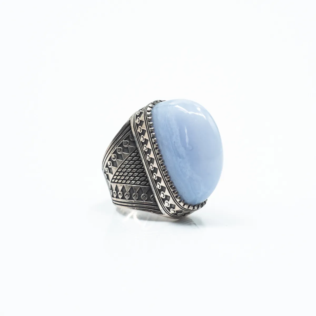Inel oval tuguiat calcedonie bleu Argint
