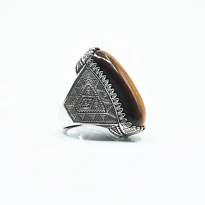 Inel dreptunghiular oval ochi de tigru Argint - 5