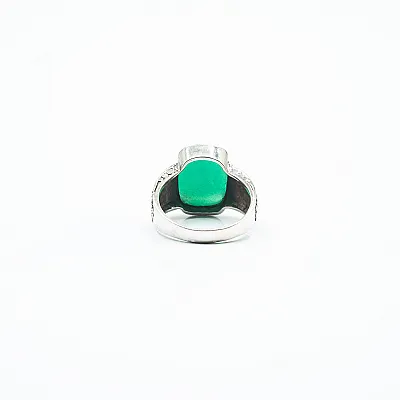 Inel dreptunghiular patratele agat verde Argint - 4