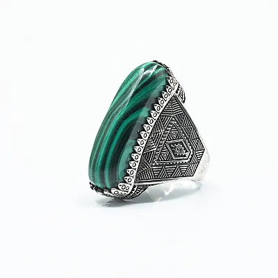 Inel dreptunghiular oval malachit Argint - 2