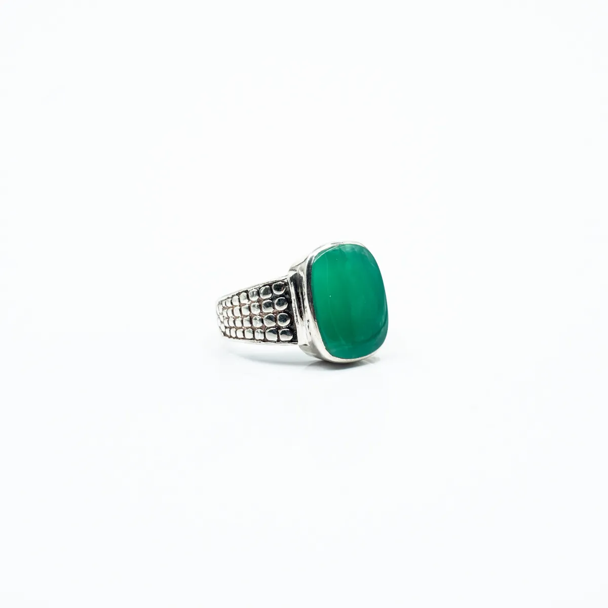 Inel dreptunghiular patratele agat verde Argint