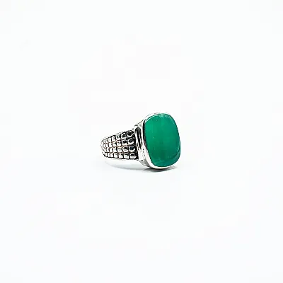 Inel dreptunghiular patratele agat verde Argint - 6