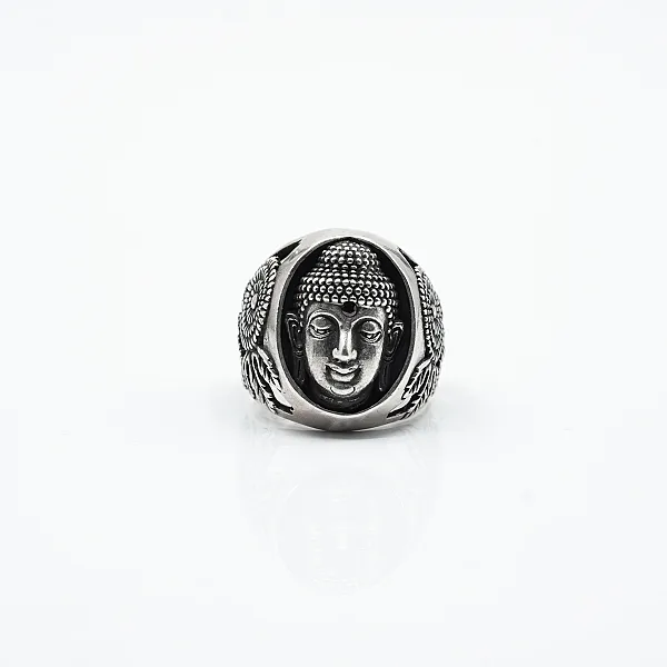Inel oval cap Buddha Argint