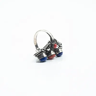 Inel lung ascutit buline coral-lapis Argint - 4