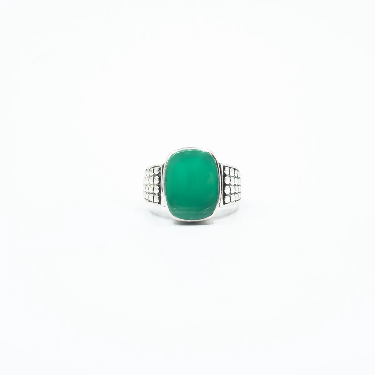 Inel dreptunghiular patratele agat verde Argint
