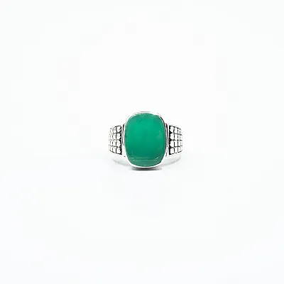Inel dreptunghiular patratele agat verde Argint - 1